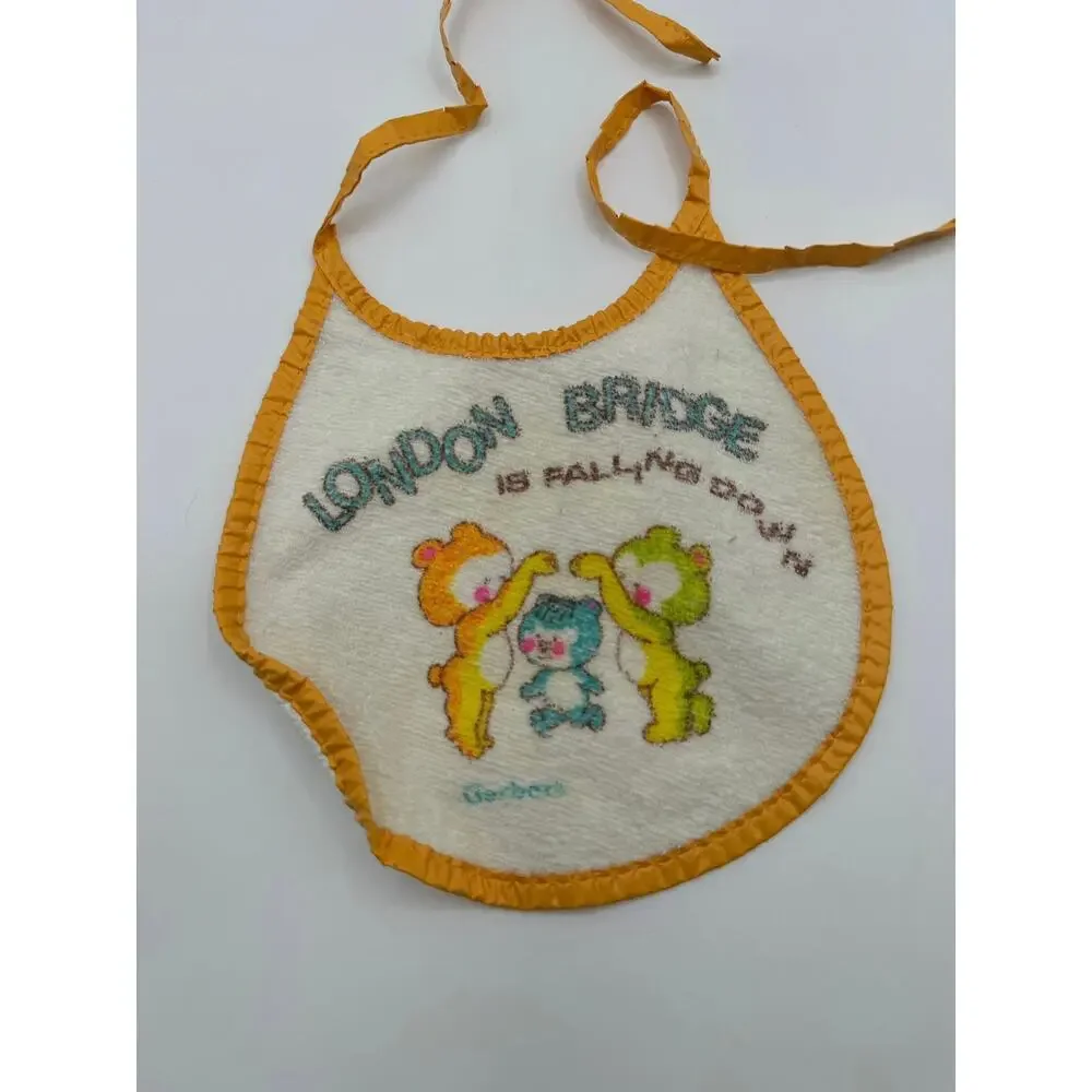Vintage Gerber Baby Bib London Bridge Nursery Rhyme Bears Terry Vinyl‎ 1970s